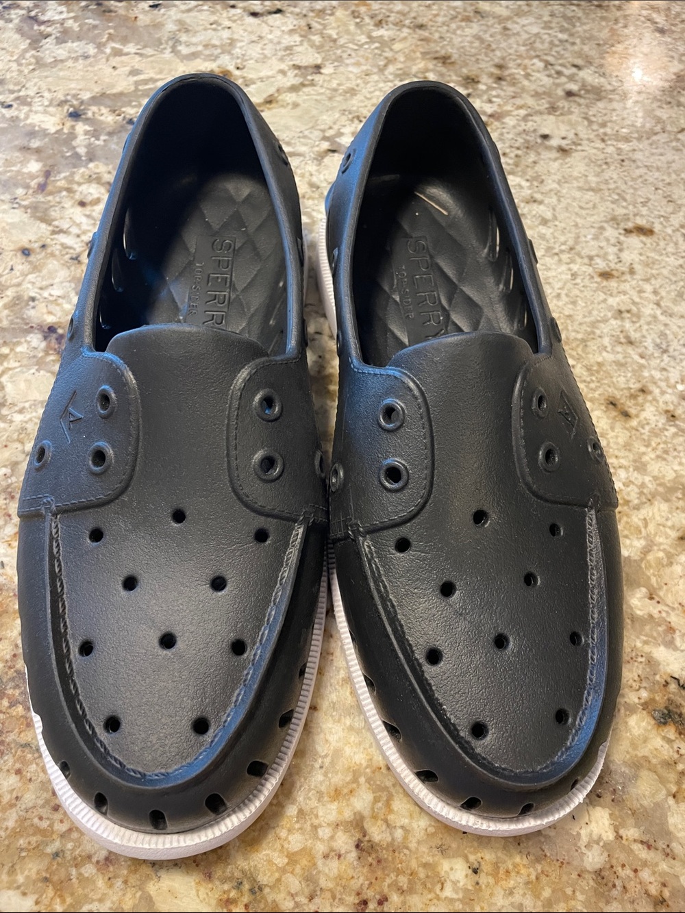 Sperry Men’s Black Perforated Slip-On Boat Shoes